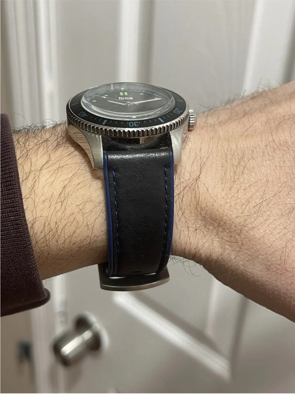 Reign Elijah Automatic Men's Diver Watch 42mm Black/Blue Leather Rubber